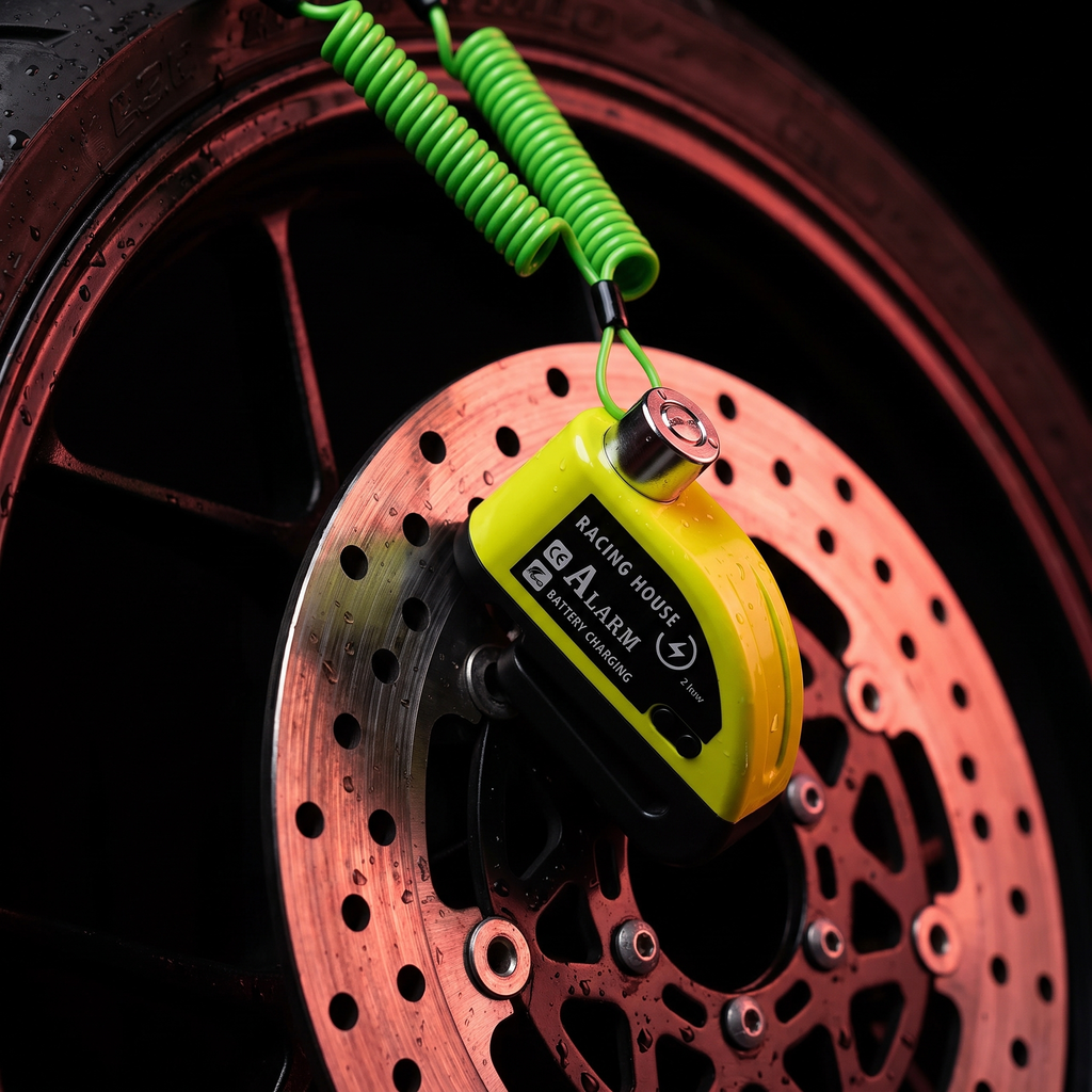 How to use — Nexmio lock on motorcycle brake rotor, night