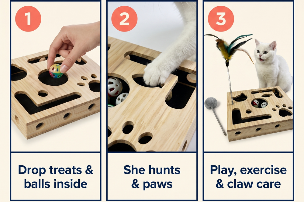 How the PawJoy Play Box works in three steps